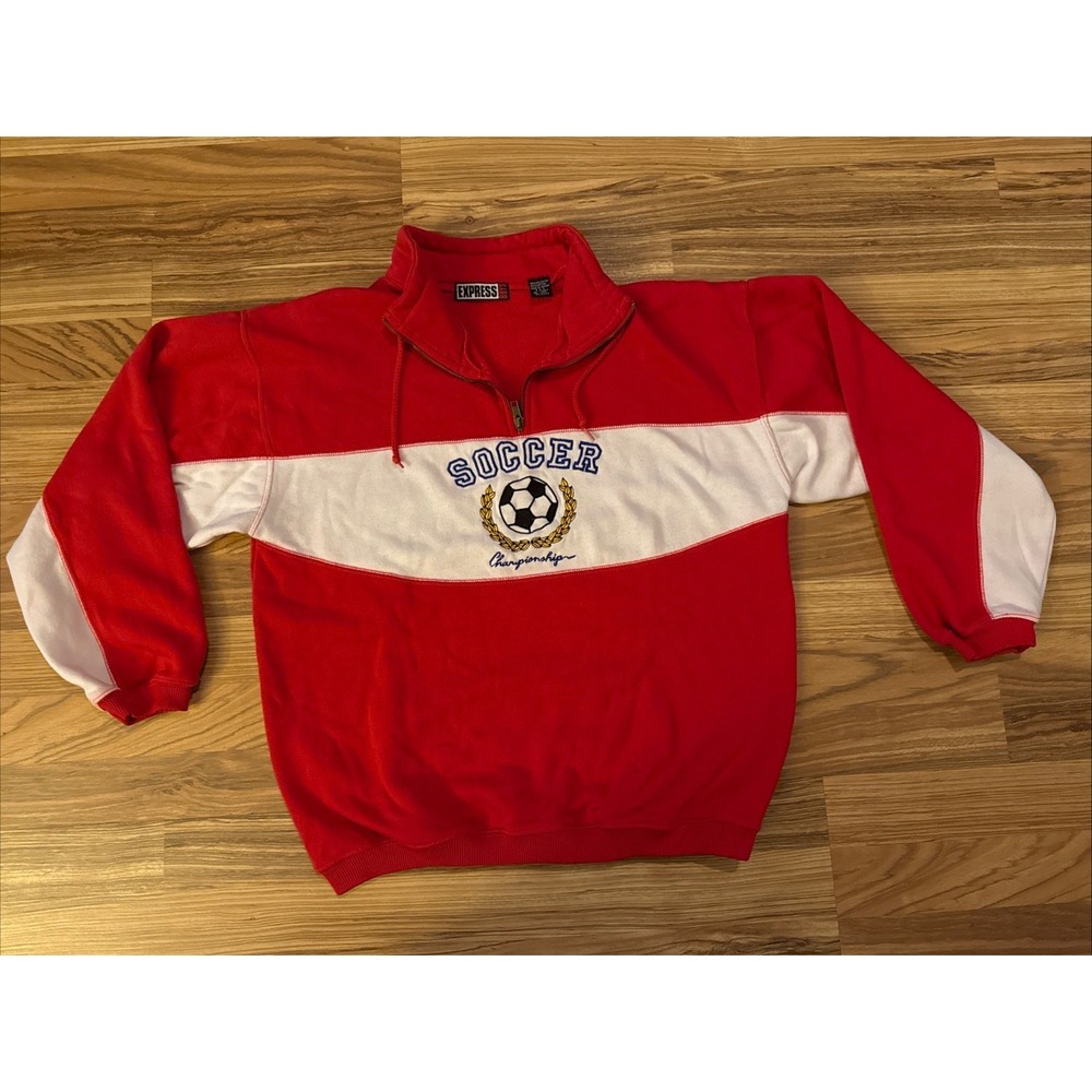 VTG World Cup Soccer Youth XL 90s Quarter Zip Express Red World Cup‎